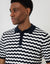 Wavy Textured Knitted Polo in Navy Stripe