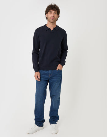 Threadbare Super Soft Trophy Neck Sweatshirt in Navy - full body