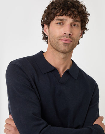 Threadbare Super Soft Trophy Neck Sweatshirt in Navy - close up