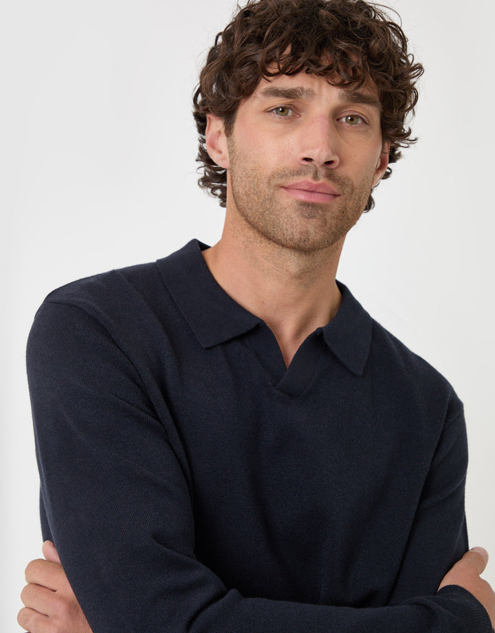 Threadbare Super Soft Trophy Neck Sweatshirt in Navy - close up