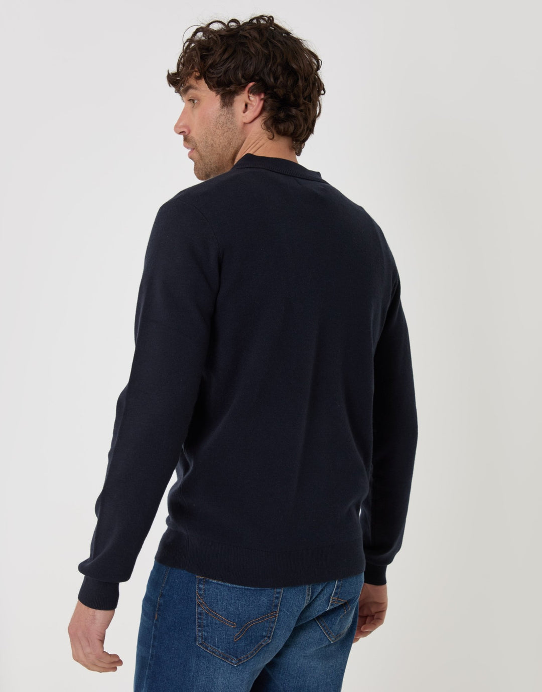 Threadbare Boxy Fit Quarter Zip Polo Sweatshirt in Navy - back view