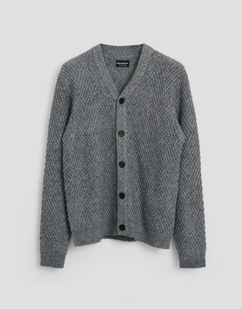 Threadbare Textured Stitch V Neck Cardigan in Grey Marl - flat lay
