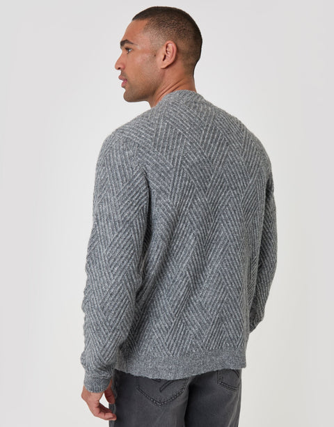 Threadbare Textured Stitch V Neck Cardigan in Grey Marl - back view