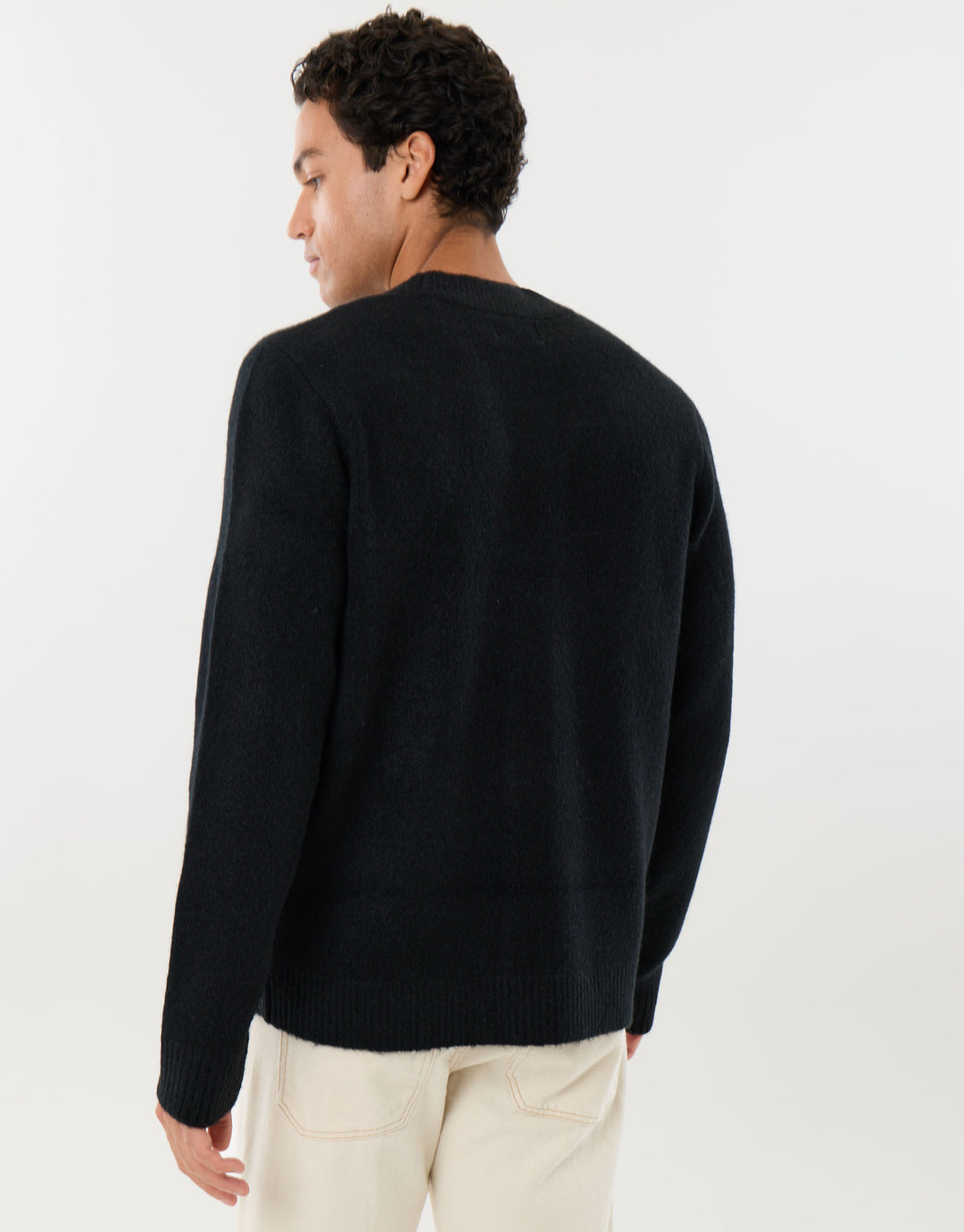Relaxed Fit Wool Blend V Neck Cardigan in Black