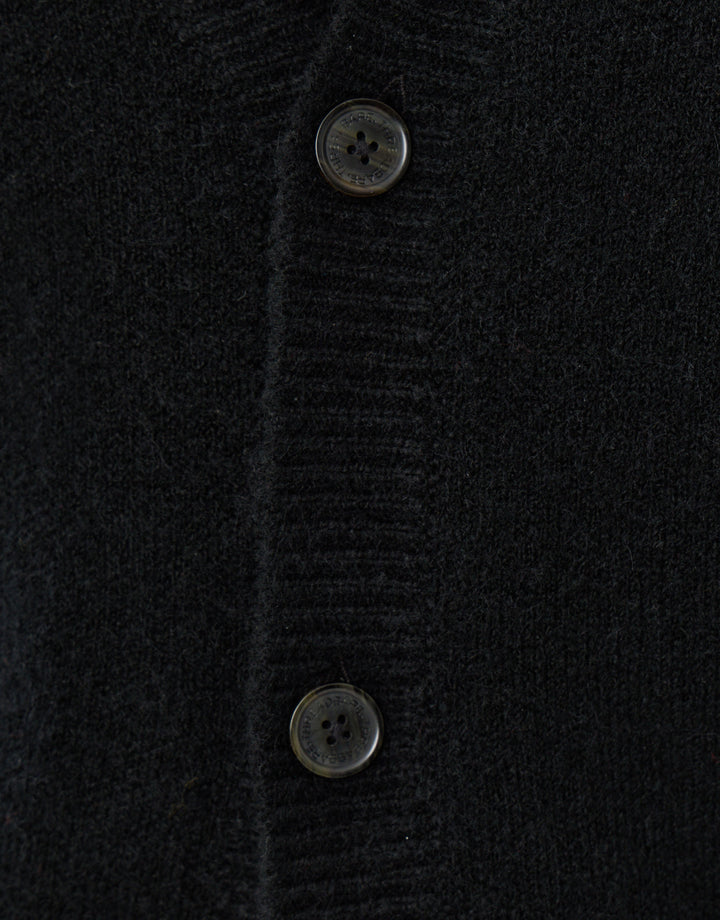 Relaxed Fit Wool Blend V Neck Cardigan in Black