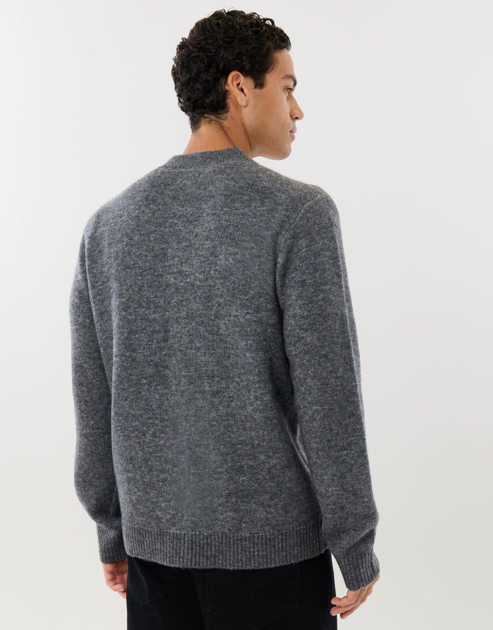 Relaxed Fit Wool Blend V Neck Cardigan in Charcoal