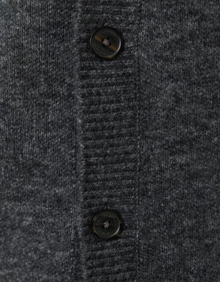 Relaxed Fit Wool Blend V Neck Cardigan in Charcoal
