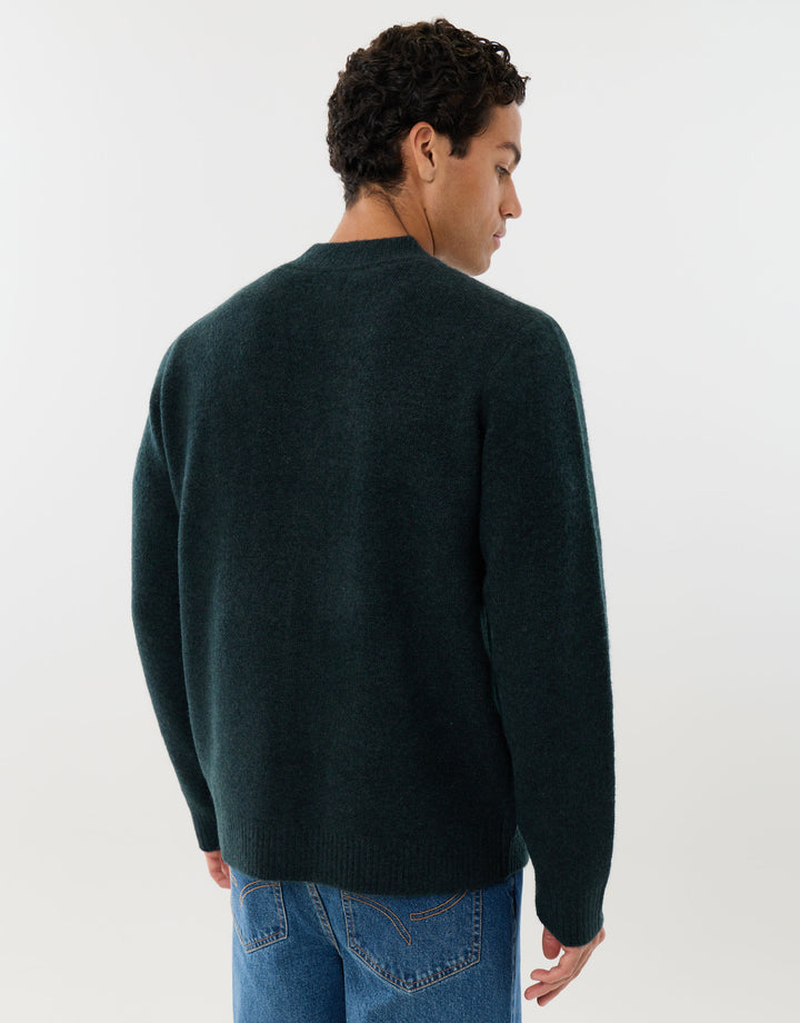 Relaxed Fit Wool Blend V Neck Cardigan in Forest Green