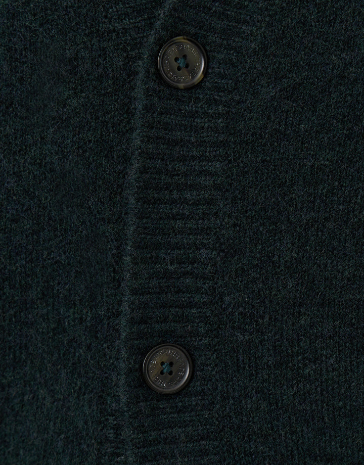 Relaxed Fit Wool Blend V Neck Cardigan in Forest Green