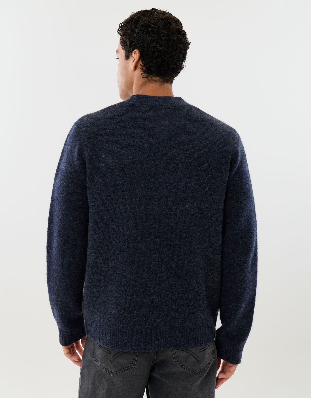 Relaxed Fit Wool Blend V Neck Cardigan in Navy