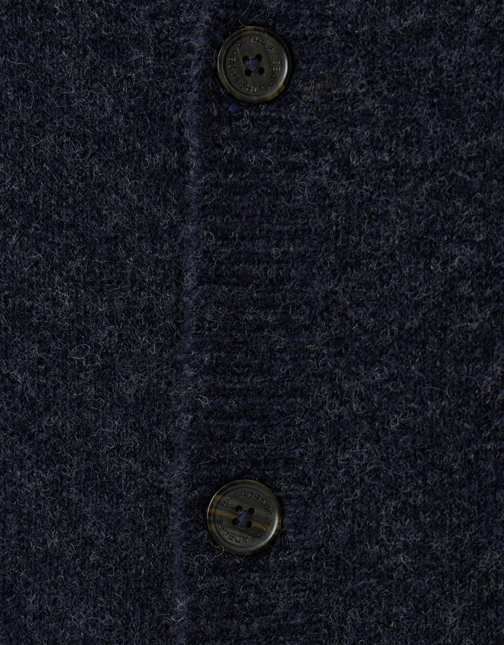 Relaxed Fit Wool Blend V Neck Cardigan in Navy
