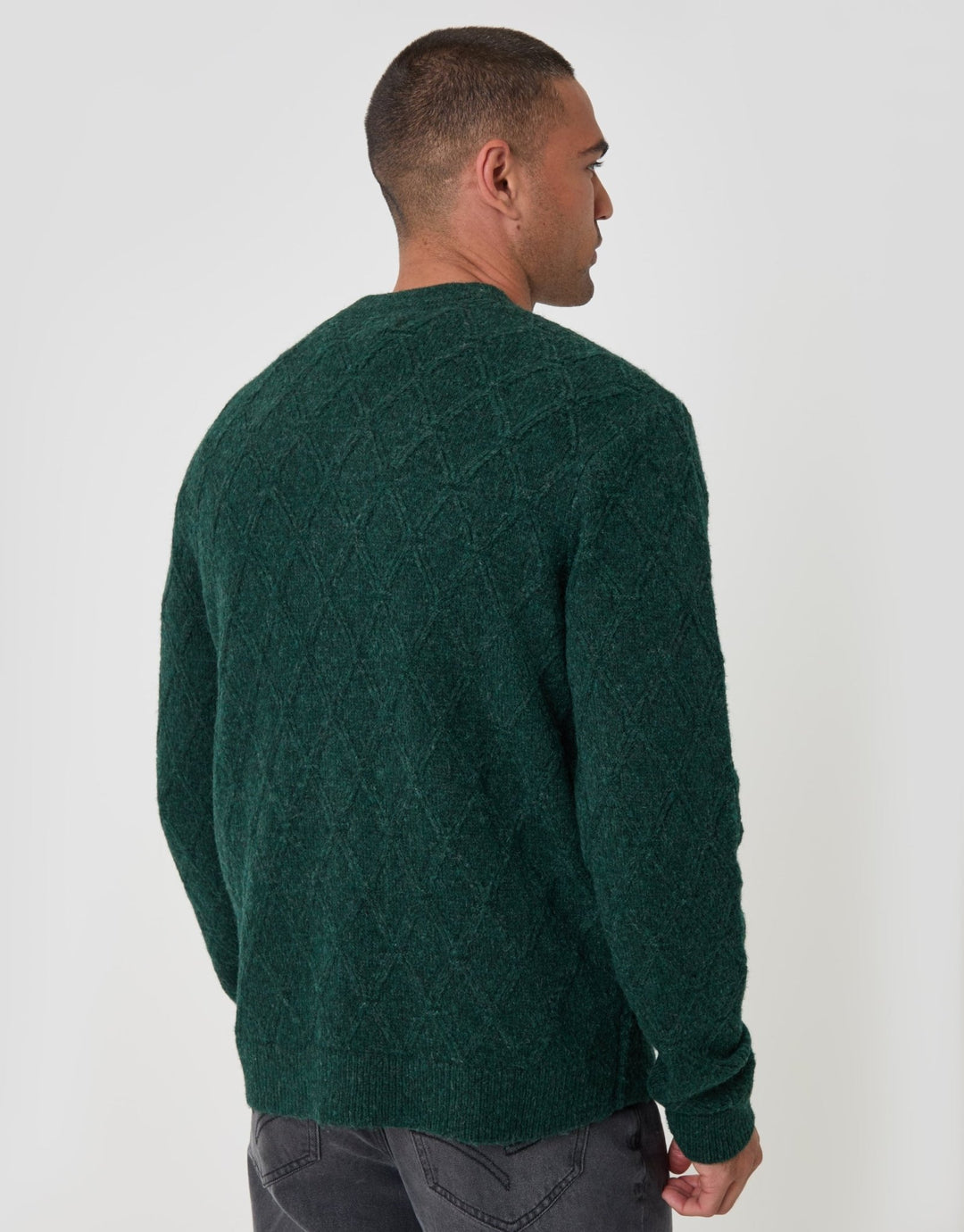 Diamond Cable Knit V Neck Cardigan in Forest Green