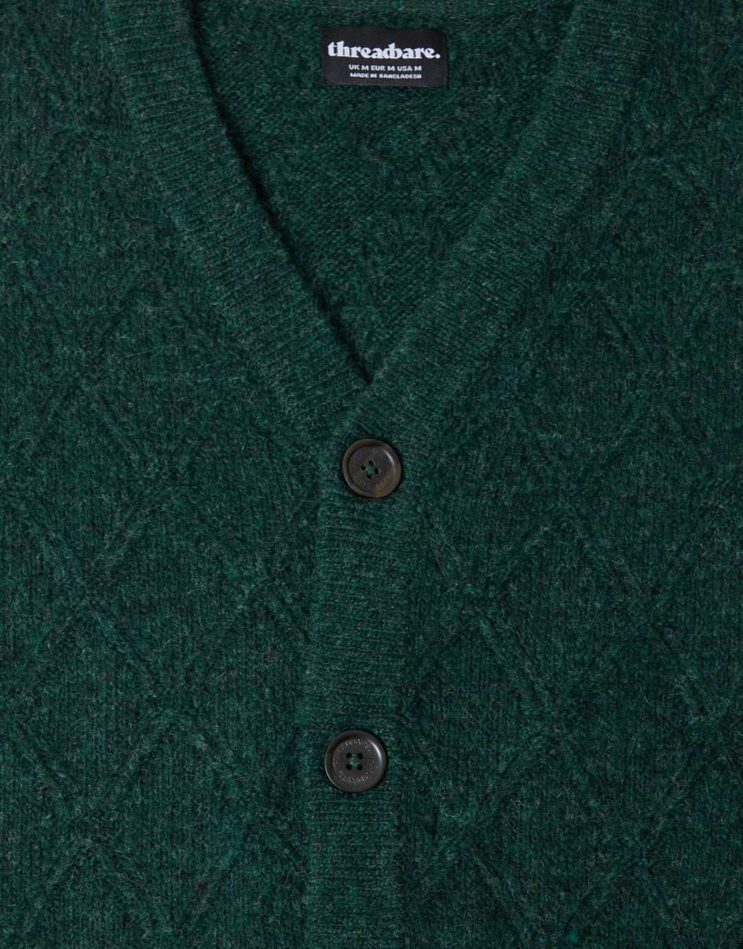 Diamond Cable Knit V Neck Cardigan in Forest Green
