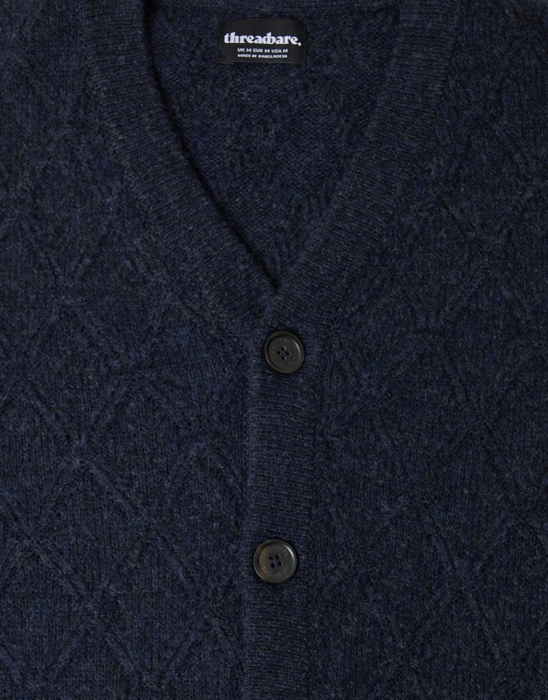 Diamond Cable Knit V Neck Cardigan in Navy