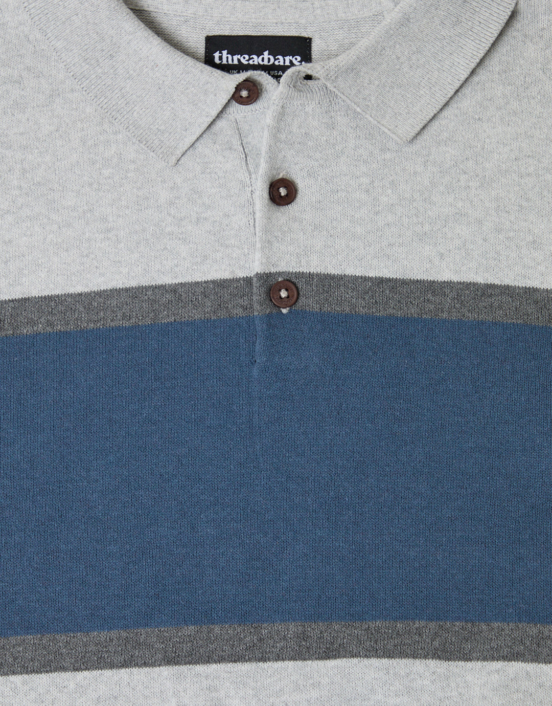 Threadbare Boxy Fit Cotton Rich Rugby Polo in Grey & Blue Stripe - detail