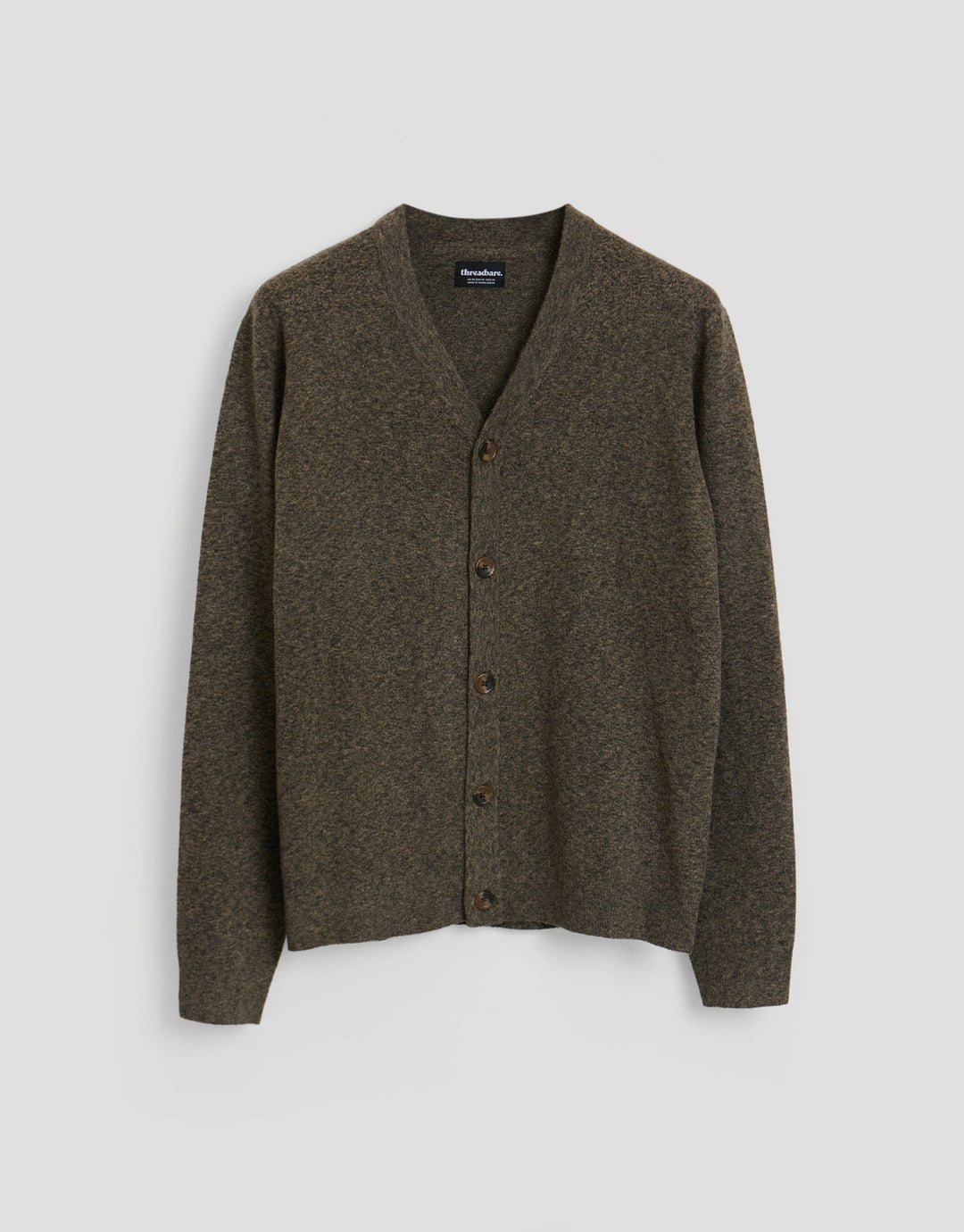 Threadbare Jersey Stitch Button Up Cardigan in Taupe - flat lay