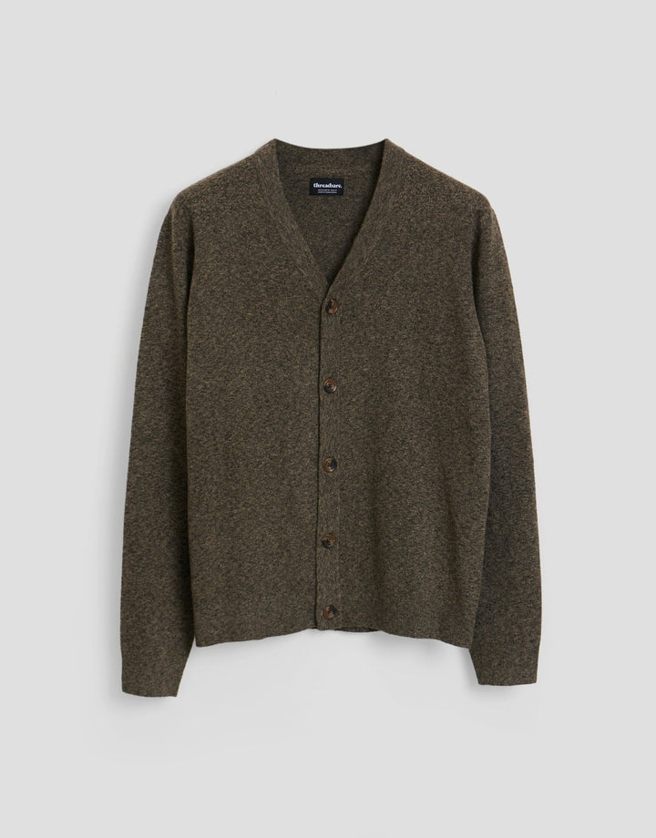 Threadbare Jersey Stitch Button Up Cardigan in Taupe - flat lay
