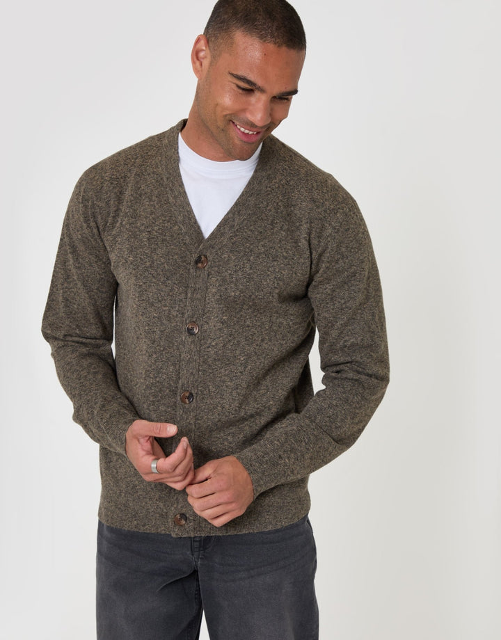 Threadbare Jersey Stitch Button Up Cardigan in Taupe - front view