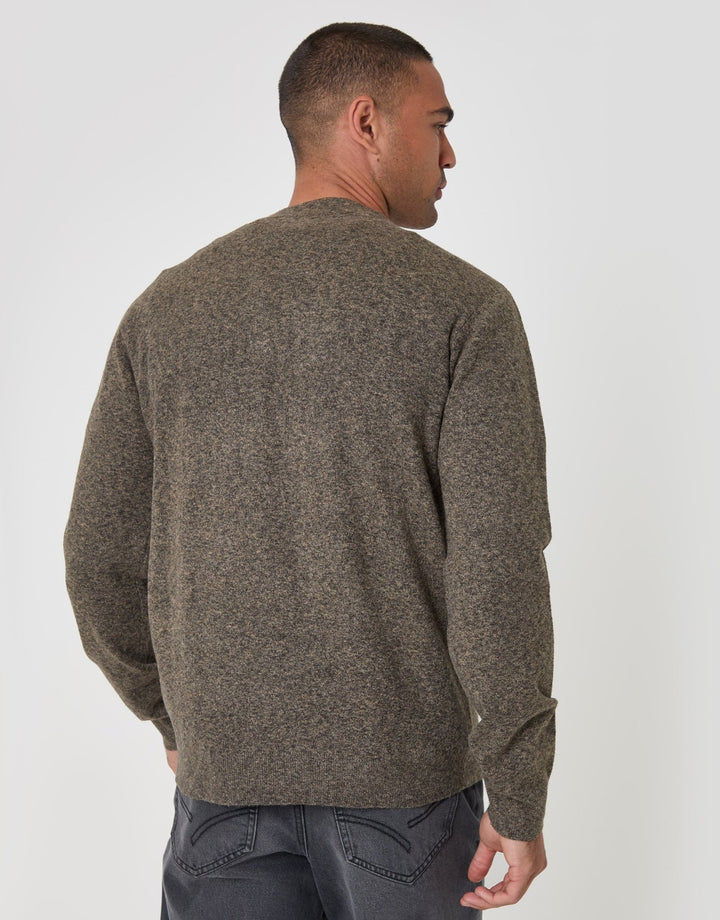 Threadbare Jersey Stitch Button Up Cardigan in Taupe - back view