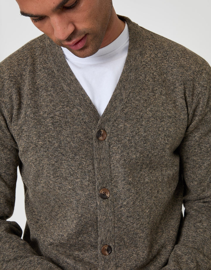 Threadbare Jersey Stitch Button Up Cardigan in Taupe - close up