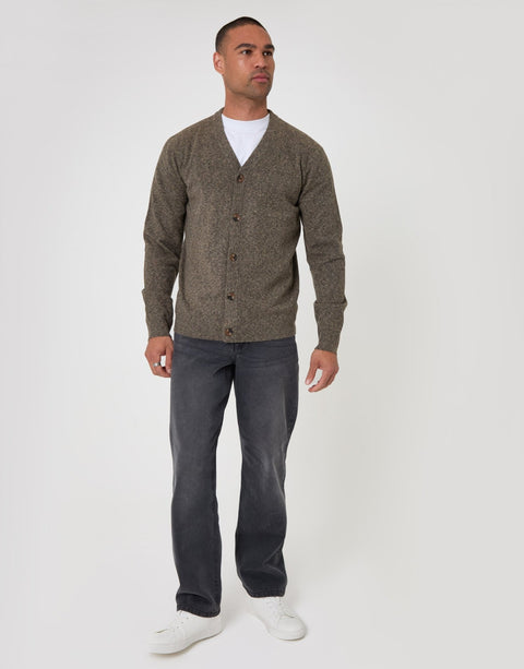 Threadbare Jersey Stitch Button Up Cardigan in Taupe - full body