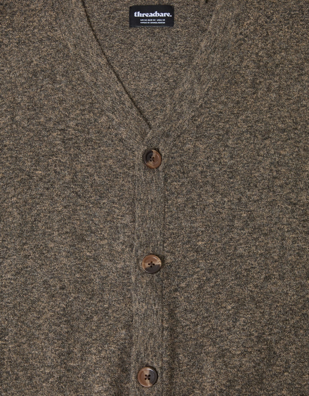 Threadbare Jersey Stitch Button Up Cardigan in Taupe - detail