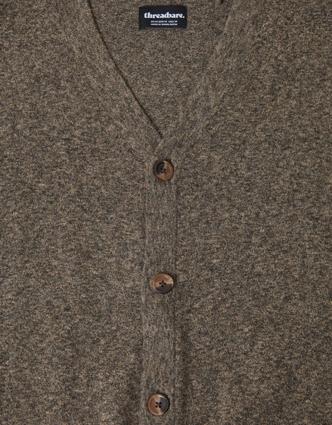 Threadbare Jersey Stitch Button Up Cardigan in Taupe - detail