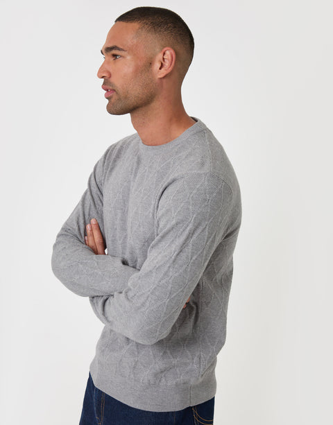 Threadbare Diamond Textured Crew Neck Jumper in Grey Marl - side view