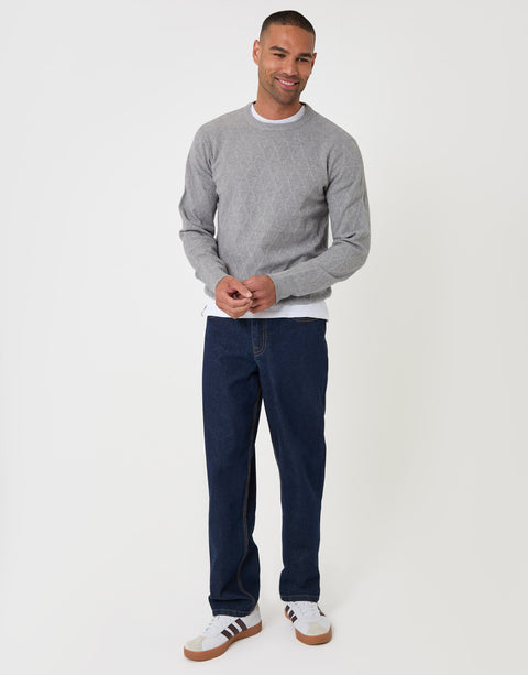 Threadbare Diamond Textured Crew Neck Jumper in Grey Marl - full body