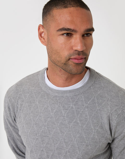 Threadbare Diamond Textured Crew Neck Jumper in Grey Marl - close up