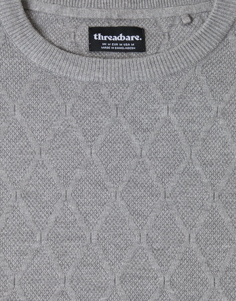 Threadbare Diamond Textured Crew Neck Jumper in Grey Marl - detail