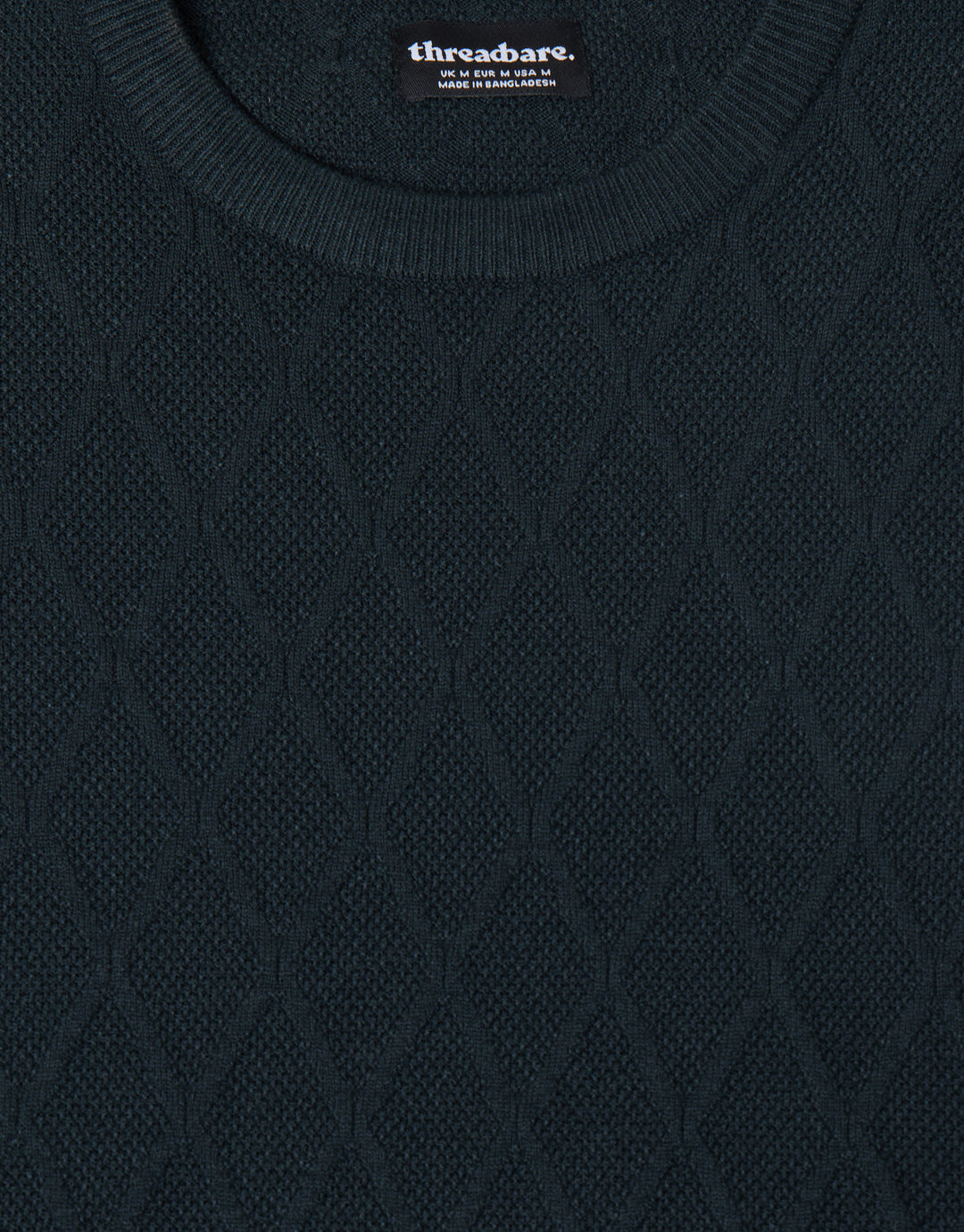 Threadbare Diamond Textured Crew Neck Jumper in Green - detail