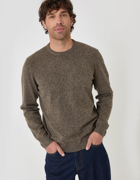 Threadbare Jersey Stitch Crew Neck Jumper in Taupe - front view