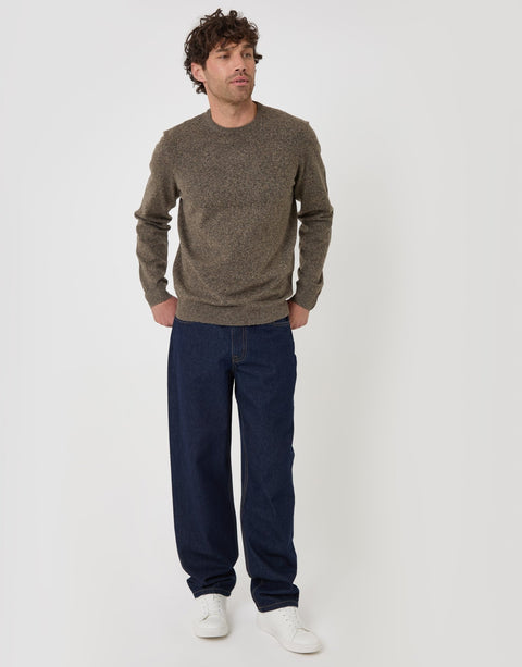 Threadbare Jersey Stitch Crew Neck Jumper in Taupe - full body