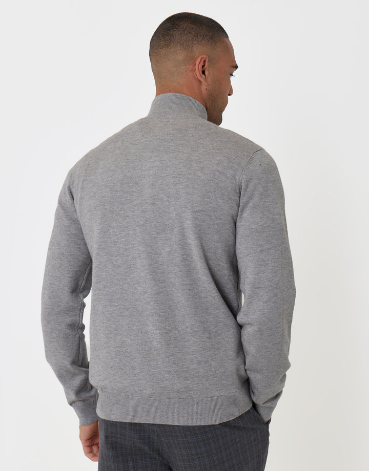 Threadbare Basket Stitch Quarter Zip Jumper in Grey - back view