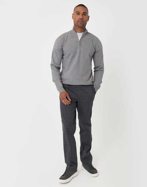 Threadbare Basket Stitch Quarter Zip Jumper in Grey - full body