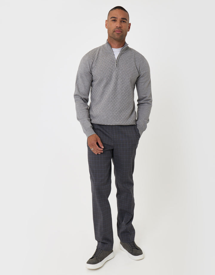 Threadbare Basket Stitch Quarter Zip Jumper in Grey - full body