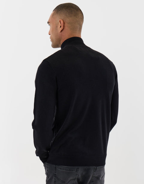 Threadbare Basket Stitch Quarter Zip Jumper in Black - back view
