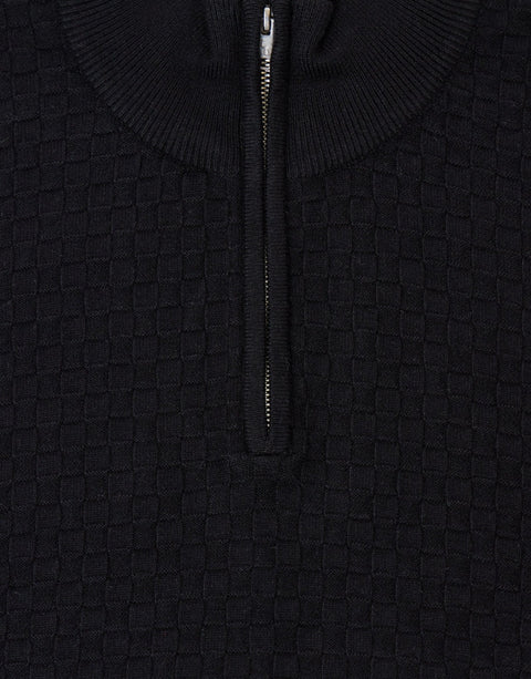 Threadbare Basket Stitch Quarter Zip Jumper in Black - detail
