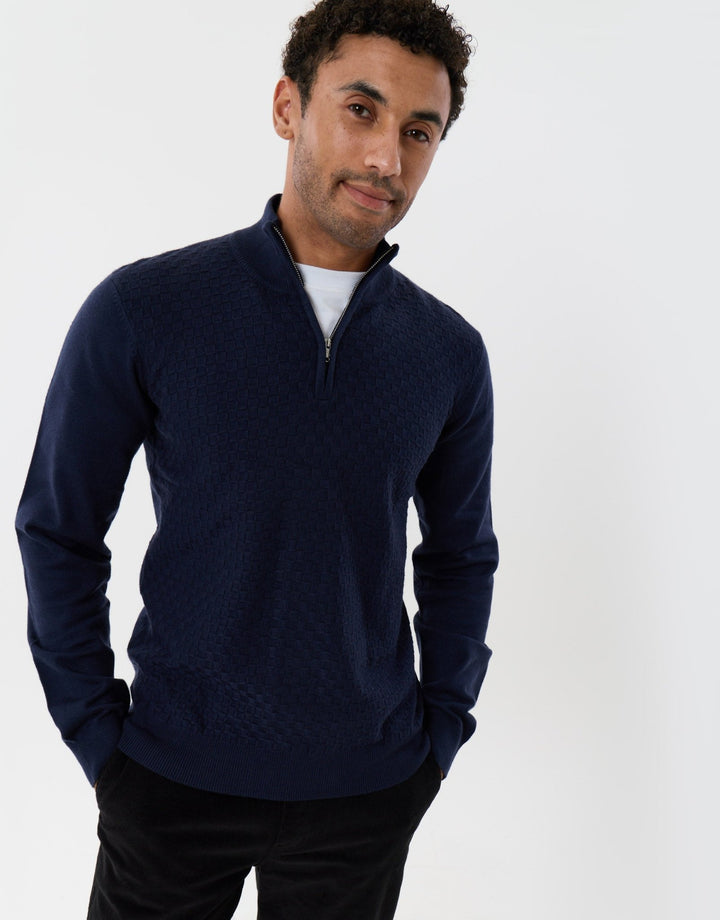 Basket Stitch Quarter Zip Jumper in Navy