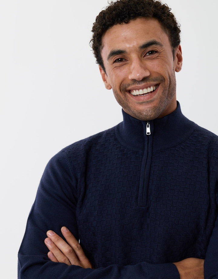 Basket Stitch Quarter Zip Jumper in Navy