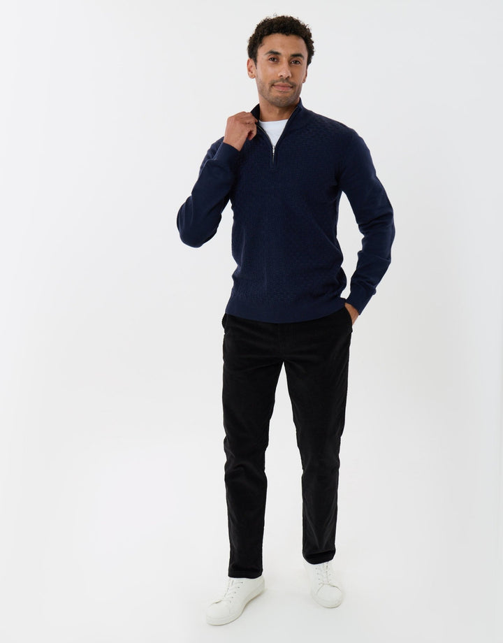 Basket Stitch Quarter Zip Jumper in Navy