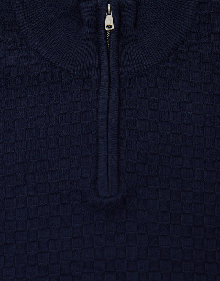 Basket Stitch Quarter Zip Jumper in Navy