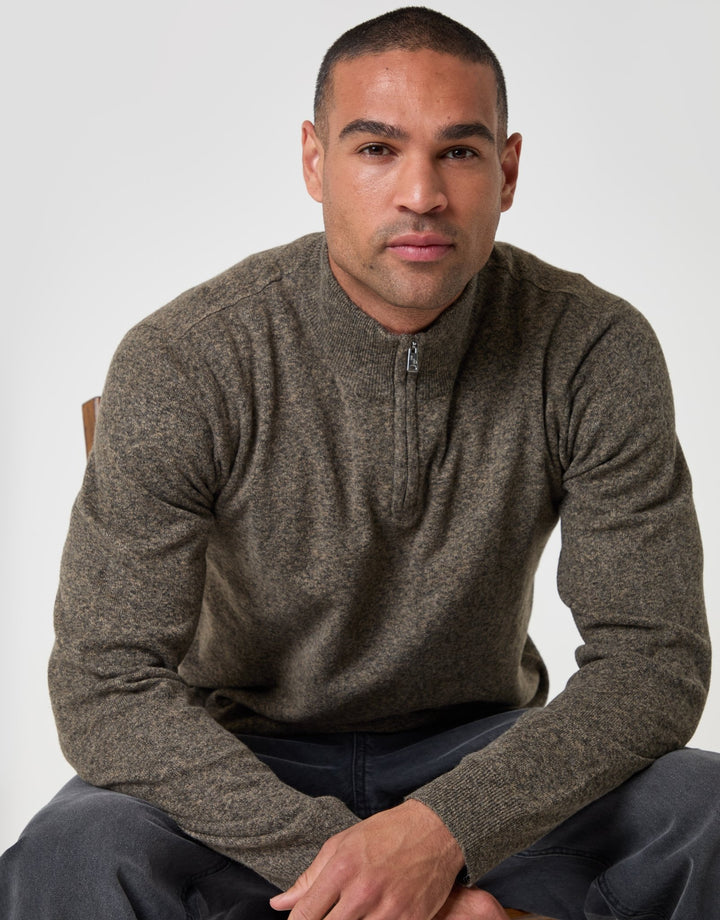 Textured Knit Quarter Zip Jumper in Taupe Twist