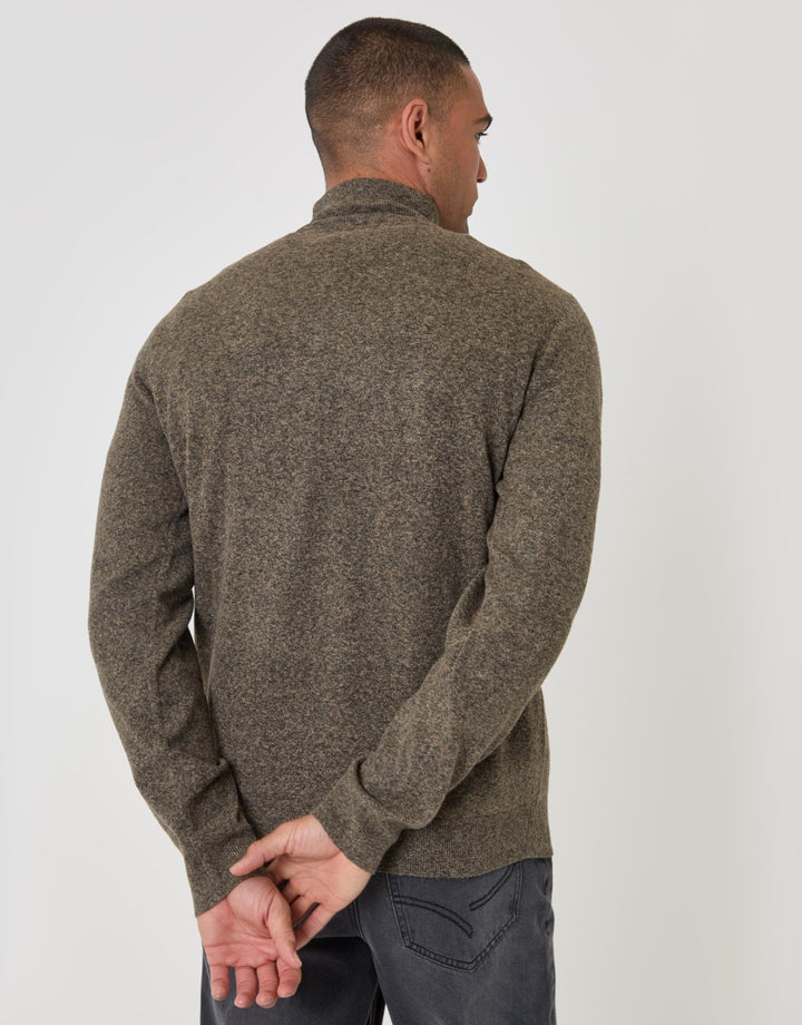 Textured Knit Quarter Zip Jumper in Taupe Twist
