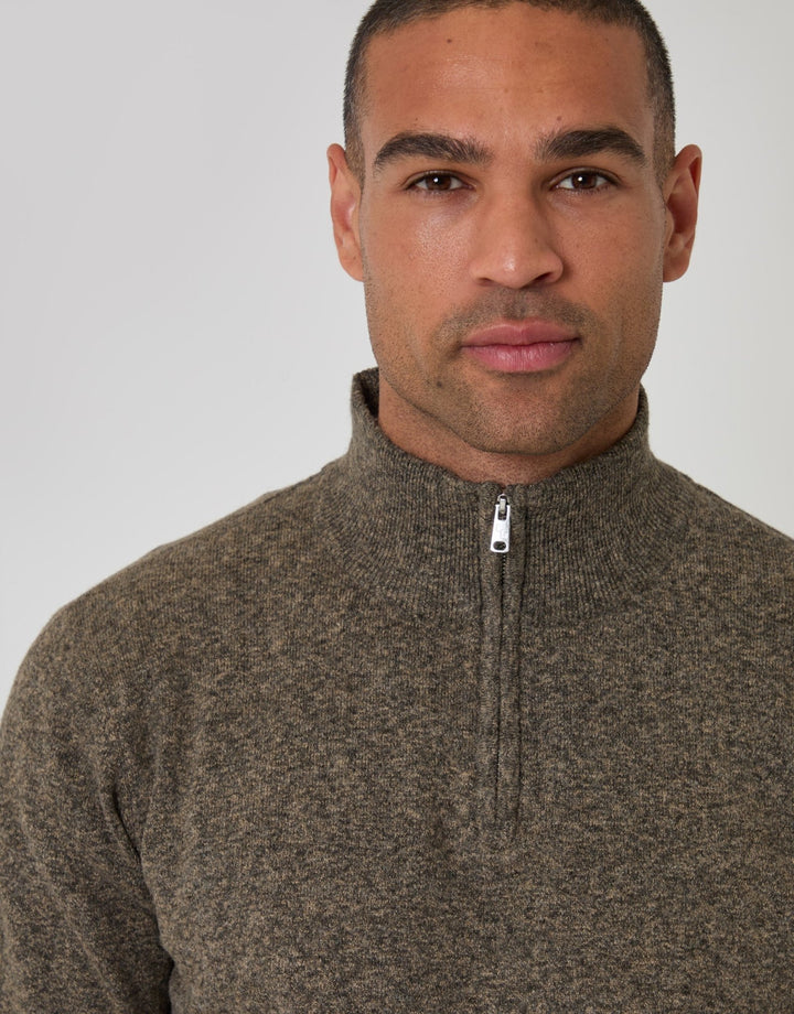 Textured Knit Quarter Zip Jumper in Taupe Twist