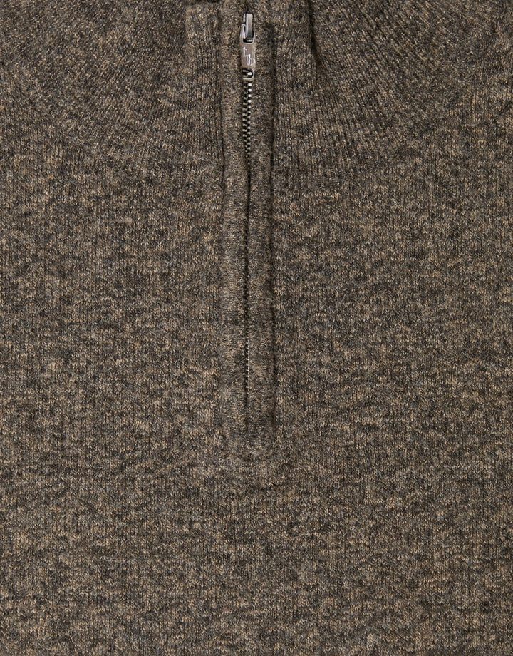Textured Knit Quarter Zip Jumper in Taupe Twist
