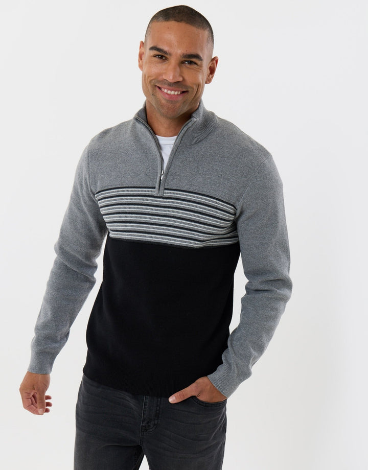 Threadbare Textured Stitch Quarter Zip in Black - front view