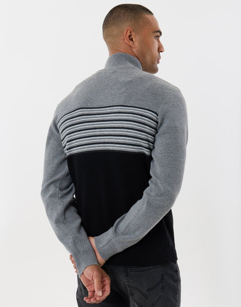 Threadbare Textured Stitch Quarter Zip in Black - back view