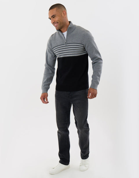 Threadbare Textured Stitch Quarter Zip in Black - full body